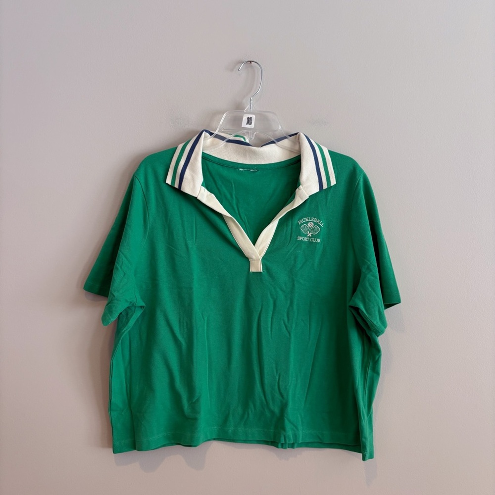 Pickle Ball Club Cropped V-neck Collared Polo Shirt